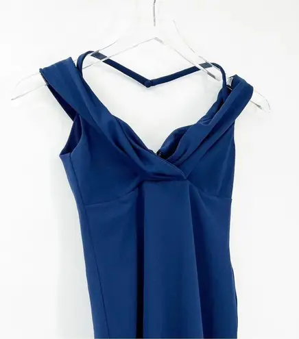 Nookie NWT Athena Off the Shoulder Halter Neck Bodycon Midi Dress XS Blue