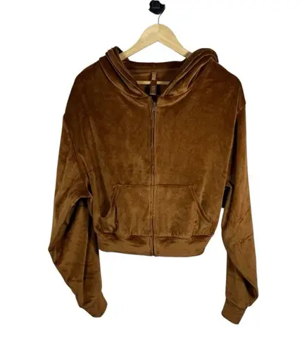SKIMS NWOT Velvet Full Zip Cropped Hoodie in Copper Brown Size XL