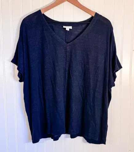 J. Jill Navy 100% Linen Drop Shoulder V