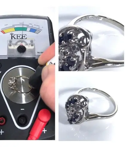 14KT SOLID WHITE GOLD DIAMOND & SAPPHIRE VINTAGE .64 TOTAL CARAT RING