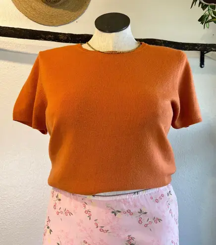 None Josephine Chaus 90s Soft Orange Knit Short Sleeve Sweater Top Size Large