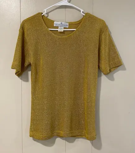 Vintage La Costa Spa Gold Metallic Knit Top – Made in USA Small
