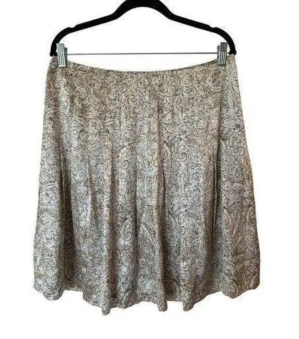 Tahari Pull On Pleated Mini A-Line Skirt 100% Silk Paisley Cream Women's Size 12