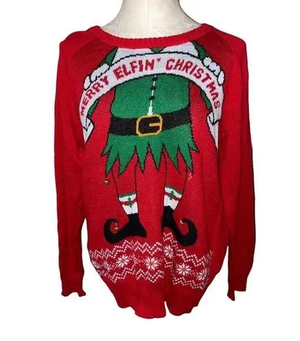 Well Worn Holiday Sweater Merry Elfin' Christmas Pullover Sweater with Bells XL