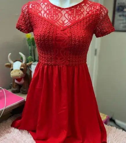Francesca’s Red Lace Overlay Fit & Flare Mini Dress – Size XS Red