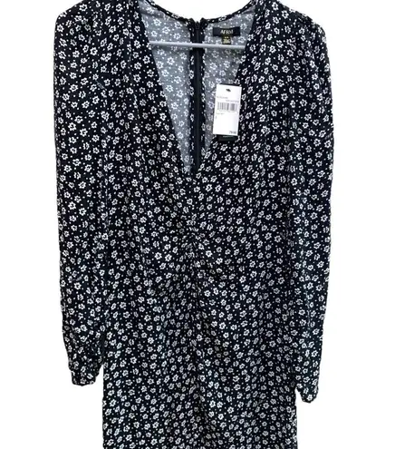 Nordstrom AFRM x  black white mini floral print smocked slit v neck midi dress