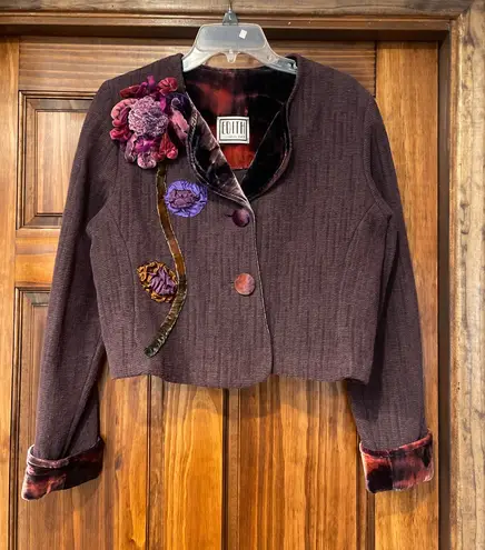 Boutique Edith of Laguna Beach Bohemian velvet floral design and trim blazer Size L