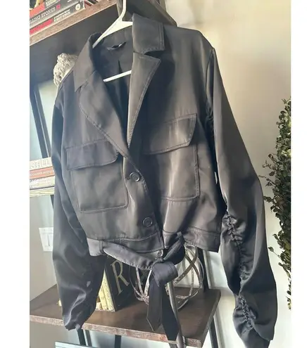 OW Collection Vegas Satin Jacket Black Womens Size Small
