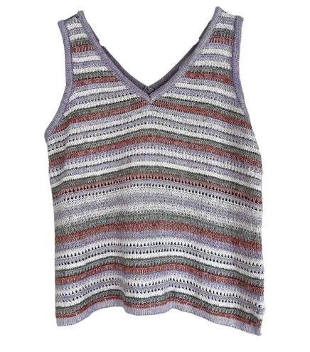 Cloud Chaser Tank Top Womens L Purple Striped Crochet Knit Retro Y2K 70s Boho - Image 1