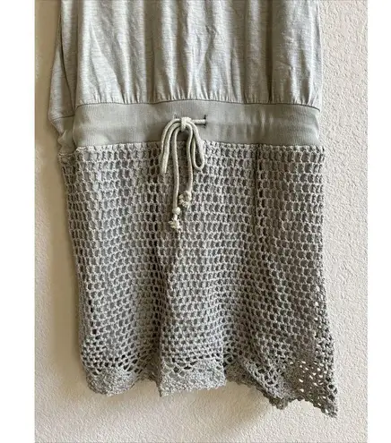 Hummingbird HuMMING Tan Crochet Dress w/Crocheted Hem and Flowers Women's Size Size L Summer