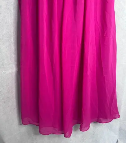 LT Lan Ting NWT Hot Pink Pearl Collar Aline Chiffon Overlay Midi Dress Sz SM