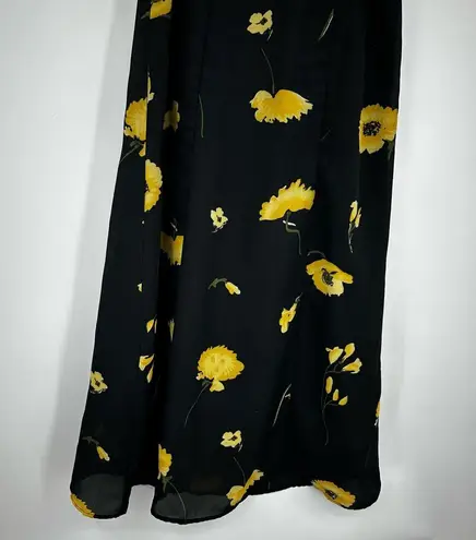 American Vintage Vintage Y2K Fairycore Yellow Sunflower Black Midi Skirt Size Medium Early 2000s