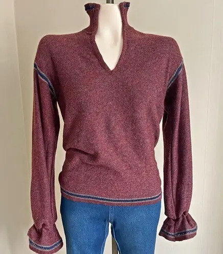 Vintage 70s Miss Pernilla Balloon Sleeve Knit Top Burgundy Boho Pullover Sweater Blue