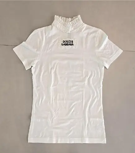 Dolce & Gabbana Gothic Look White Lace Trim Top Size 36