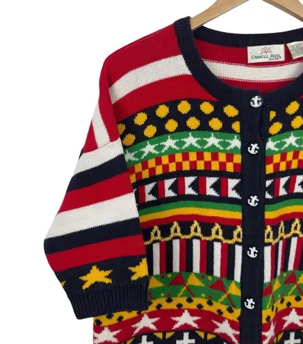 Carroll Reed Women's M Nautical Knit Cardigan Button Up Cotton Colorful 90's Black Size M