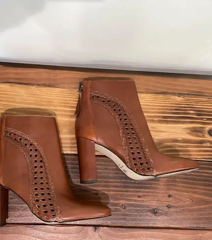 Matisse Tan Braided Cutout Leather Ankle Boot Heel Size 6.5