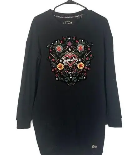 Superdry Black Long Sleeve Rodeo Embellished Floral Sweat Dress Women Sz 4