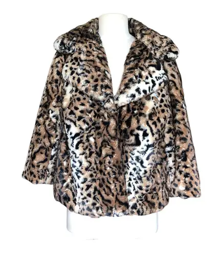 Vintage Chaus Faux Fur Leopard Print Snap Closure Winter Coat Women's Sz Medium