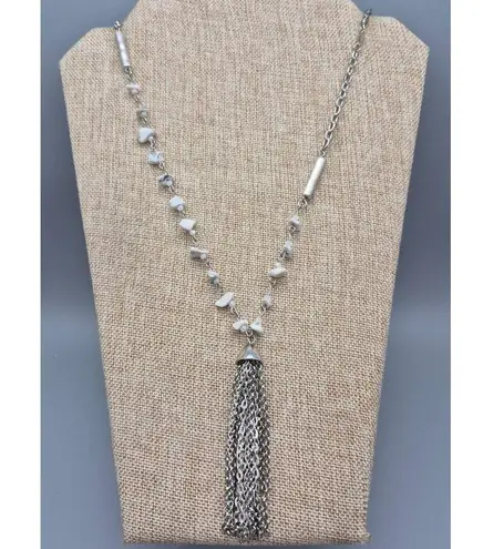 Simply Vera Wang Sliver Tone Glass Bead Natural Stone Tassel Pendant Necklace Silver