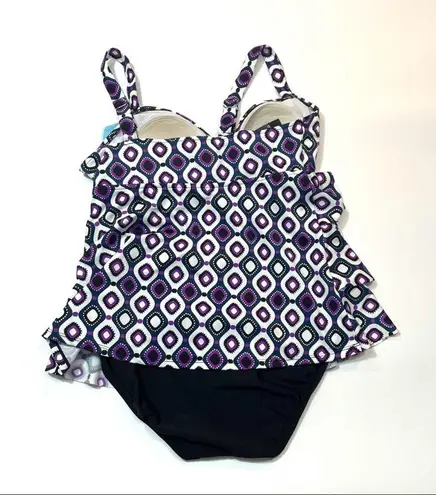 Swim Solution tiered one piece swimsuit Sz 10 Black