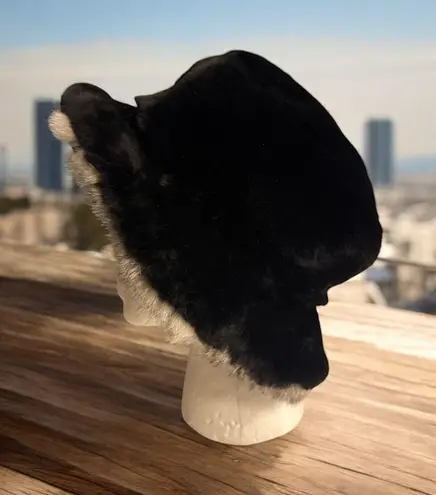 Preston & York Vintage Faux Fur Hat Black Stay Put Band Satin Lined OS Korea