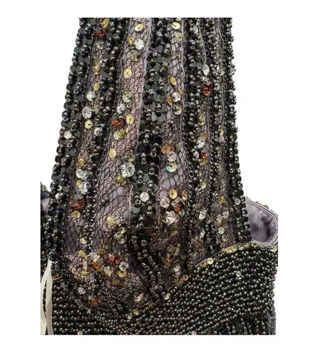 Mandalay Plunge Sequin Embellished Sleeveless Fringe Mini Dress Size 6 NEW Gray