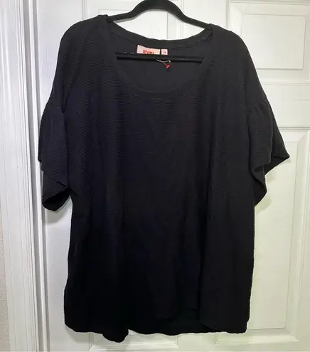 EVRI Black Relaxed Ruffled Short Sleeve T