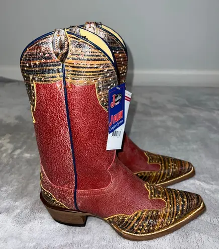 Justin Women's  Red & Brown Crackle Full Grain Heeled Boots Size 7 - Image 1