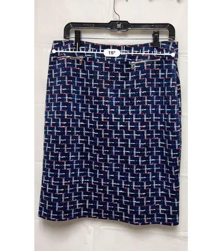 Alex Marie Women size 10 Pencil Skirt blue Red White zipper accents M AQG-B