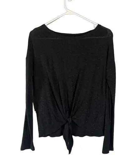 Chelsea28 Black Long Sleeve Linen Blend Tie Knot Knit Blouse Women Sz XS