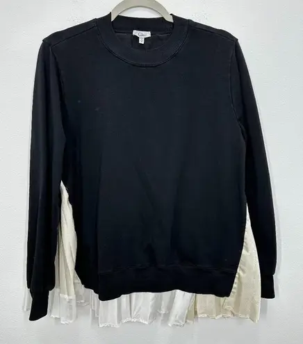 Clu USA Size Small Black Crewneck Sweatshirt with Cream White Pleated Back Black - Image 1