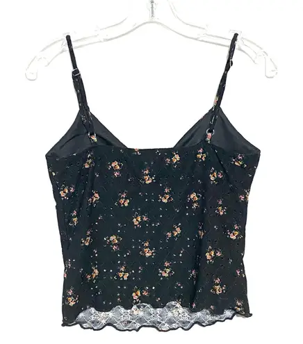 Babydoll Floral Crop Top Camisole M Whimsigoth Y2K Fairy Grunge Dainty Romantic Black Size M