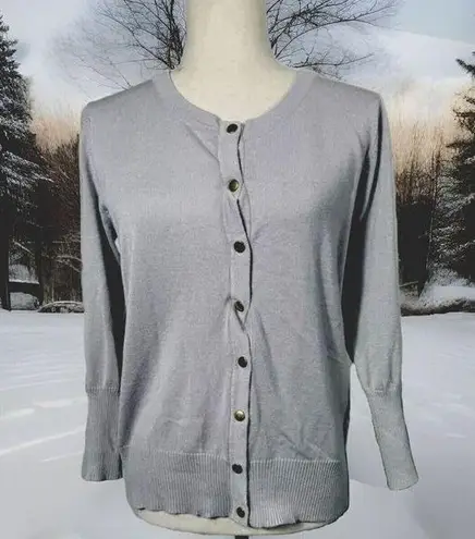 Carmen Marc Valvo Grey NYLON RAYON GOLD BUTTONS Cardigan SIZE MEDIUM