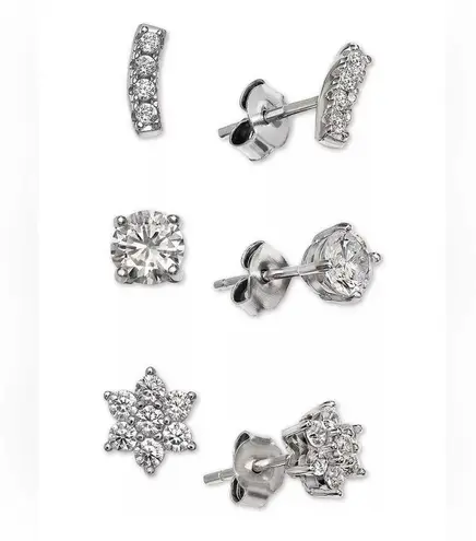 Giani Bernini NEW 3 Pair EARRINGS Cubic Zirconia Stud Post Sterling Silver Boxed