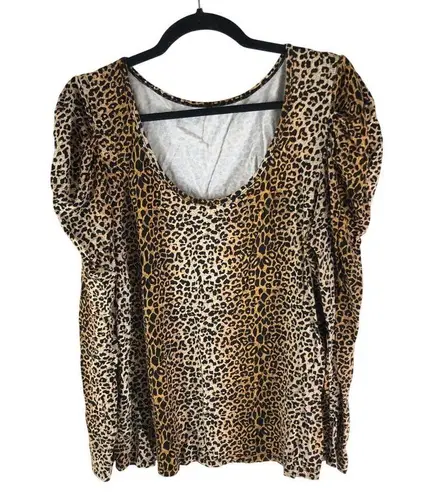 Gibson Latimer Womens Leopard Print Top Low Back Puff Sleeve XXL