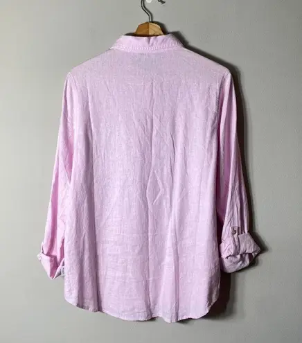 Orvis  Women's Size Medium Linen Blend Roll Tab Sleeves Button Down Shirt Pink