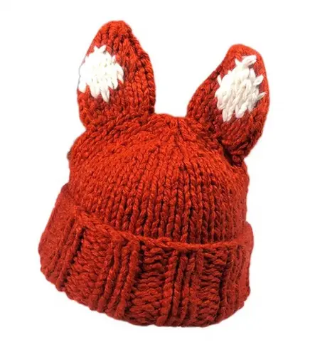 Orange Knit Fox Ears Animal Beanie Hat Cap New