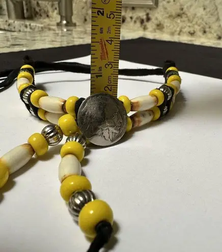 Head Black / Yellow Bead Silver Tone Indian  Nickel Necklace