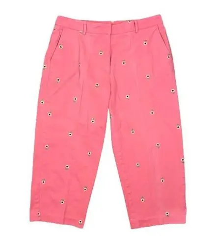 kim rogers  Coral Sunflower Embroidered Cropped Pants Size 14