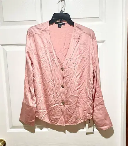 Something Navy NWT  Pink Button Front Blouse