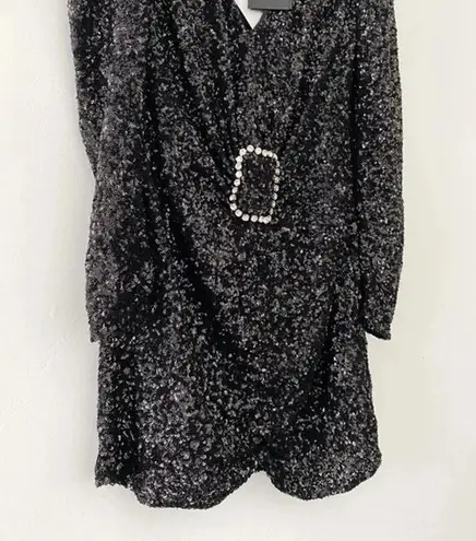 Amen Sequinned Plunge Neck Mini Dress With Jewel Buckle NWT Size 42