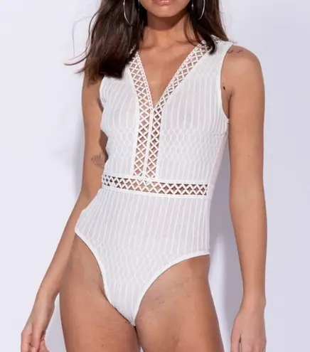 Crochet Lace Trim Mesh Back Sleeveless Bodysuit 4 NWT