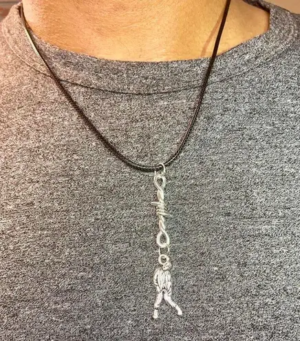 Handmade Y2K Gothic Punk PU leather Necklace , Wire with hanging man zombie pendants