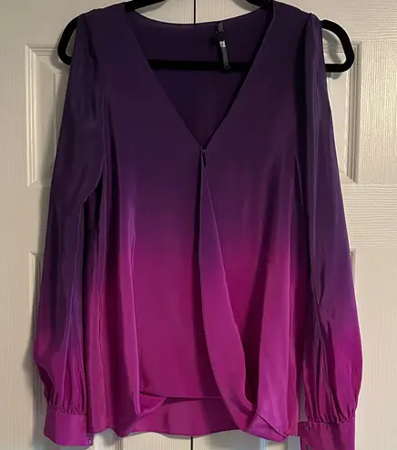 JayGodfrey Purple and Pink Ombre V Neck Open Arm Silk Blouse Size 2