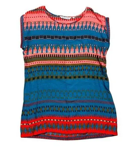 Allen Solly Women's Multicolor Geometric Cap Sleeve Top M Casual Boho Size M