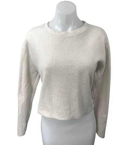 ZARA  White Knit Crew Neck Loose Fit Long Sleeve Cozy Crop Sweater Top Size L - Image 1