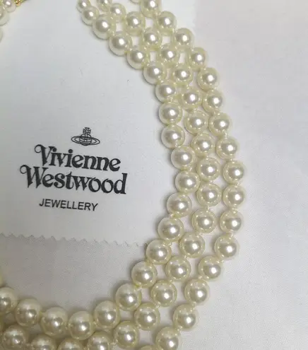 Vivienne Westwood Three Row Pearl Gold Drop Necklace