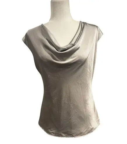 Zelda Silver Cowl Neck Satin Top – Cap Sleeve Draped Blouse (Estimated M) Size M