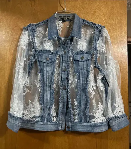 A.Z.I lace denim jean jacket size large Blue
