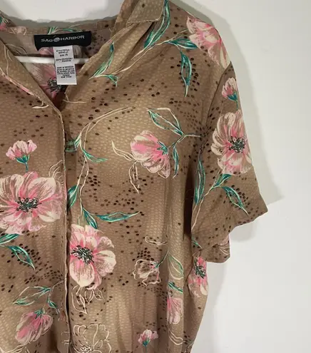Sag Harbor Vintage Women’s Button Down Floral Print Design Blouse Size 14